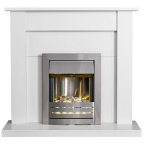 Adam Sutton Fireplace in Pure White with Helios Electric Fire In Black, 43 Inch
