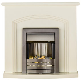 Adam Truro Fireplace in Cream with Helios Electric Fire in Brushed Steel,  41 Inch
