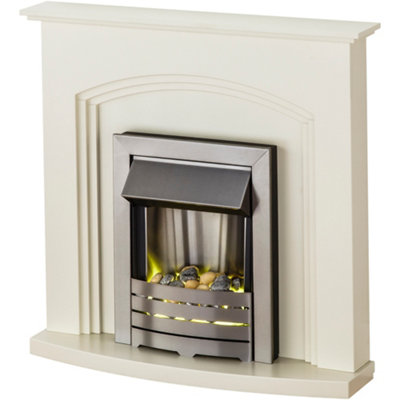 Adam Truro Fireplace in Cream with Helios Electric Fire in Brushed Steel,  41 Inch