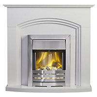 Adam Truro Fireplace in Pure White with Helios Electric Fire in Brushed Steel,  41 Inch