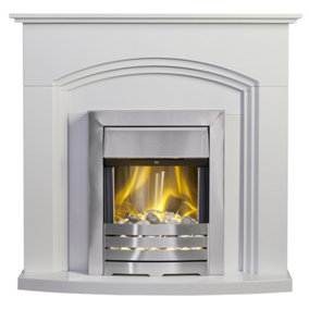 Adam Truro Fireplace in Pure White with Helios Electric Fire in Brushed Steel,  41 Inch