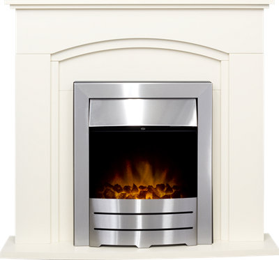 Adam Venice Fireplace in Cream with Colorado Electric Fire in Brushed Steel, 39 Inch