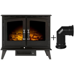 Adam Woodhouse Electric Stove in Black with Angled Stove Pipe