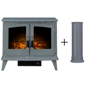 Adam Woodhouse Electric Stove in Grey with Straight Stove Pipe