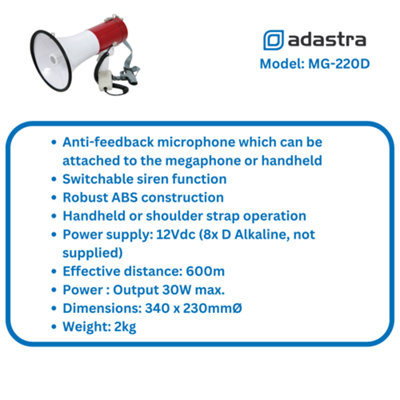adastra 30W Megaphone with Siren and 600m range