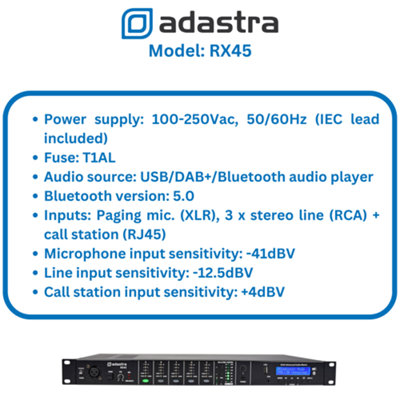 adastra RX45 Advanced Audio Matrix 1U Rack Mountable: 4 Selectable ...