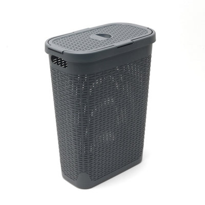 ADDIS Faux Rattan Slim Rattan Hamper - Charcoal 517486