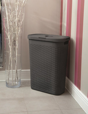 ADDIS Faux Rattan Slim Rattan Hamper - Charcoal 517486
