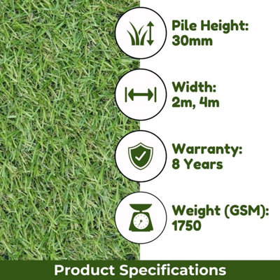 Adelaide 20mm Outdoor Artificial Grass, Pet-Friendly Synthetic Fake Grass For Patio Garden Lawn-13m(42'7") X 4m(13'1")-52m²