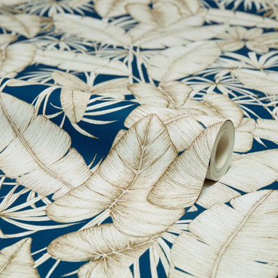 Adelaide Tropical Wallpaper In Navy And Gold