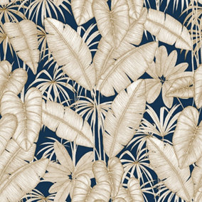 Adelaide Tropical Wallpaper In Navy And Gold