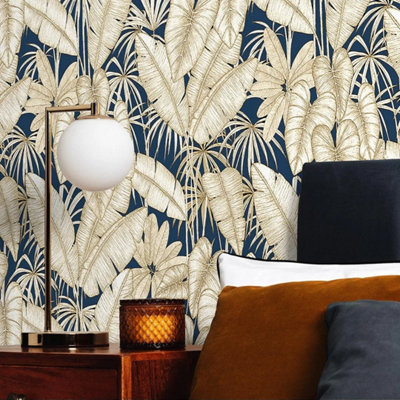 Adelaide Tropical Wallpaper In Navy And Gold