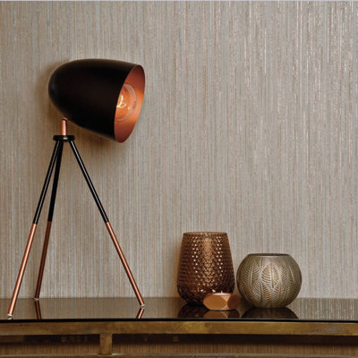 Adeline Stripe Wallpaper Charcoal/Rose Gold Holden 65713