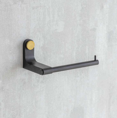 Adelphi Matt Black & Brass Bathroom Toilet Roll Holder Wall Mounted Metal Steel