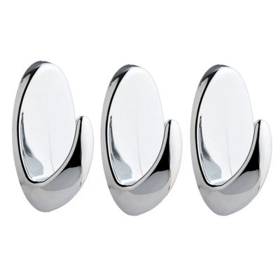 Adhesive Large Oval Single Hooks - Chrome - Pack of 3 - Decohooks