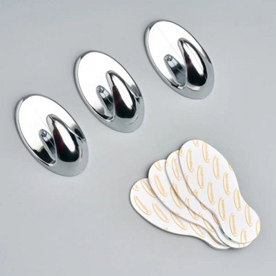 Adhesive Large Oval Single Hooks - Chrome - Pack of 3 - Decohooks