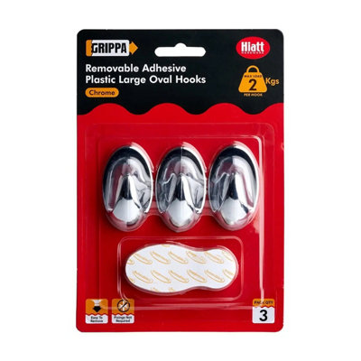 Adhesive Large Oval Single Hooks - Chrome - Pack of 3 - Decohooks