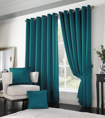 Teal curtains deals living room