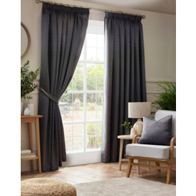 Adiso Pencil Pleat Taped Top Curtains Charcoal 117cm x 137cm