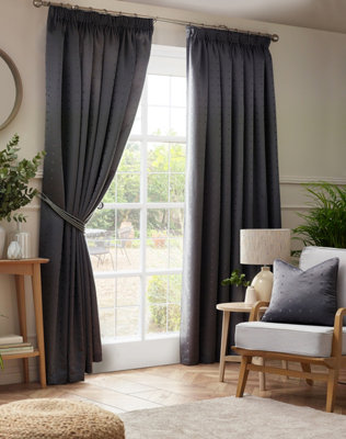 Adiso Pencil Pleat Taped Top Curtains Charcoal 229cm x 274cm