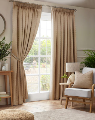 Adiso Pencil Pleat Taped Top Curtains Latte 117cm x 137cm