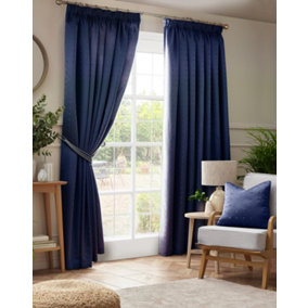 Adiso Pencil Pleat Taped Top Curtains Navy 117cm x 137cm