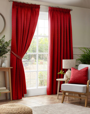 Adiso Pencil Pleat Taped Top Curtains Red 117cm x 137cm