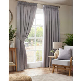 Adiso Pencil Pleat Taped Top Curtains Silver 117cm x 137cm