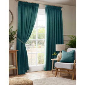 Adiso Pencil Pleat Taped Top Curtains Teal 117cm x 229cm