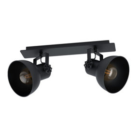 Adjustable 2 Bulb Ceiling Spotlight Black Industrial Steel Shade 40W E27