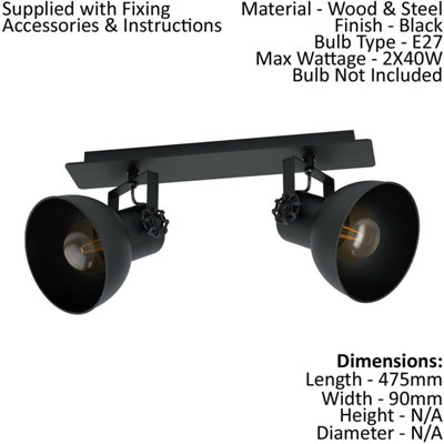 Adjustable 2 Bulb Ceiling Spotlight Black Industrial Steel Shade 40W E27