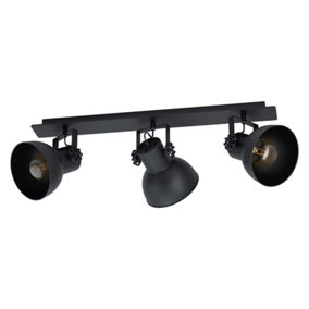 Adjustable 3 Bulb Ceiling Spotlight Black Industrial Steel Shade 40W E27