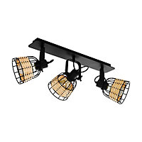 Adjustable 3 Bulb Ceiling Spotlight Black Wicker Shade 40W E27 Kitchen Island
