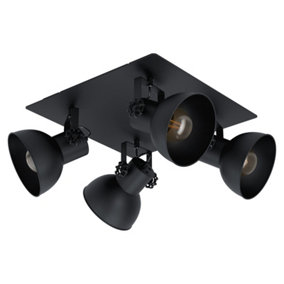 Adjustable 4 Bulb Ceiling Spotlight Black Industrial Steel Shade 40W E27