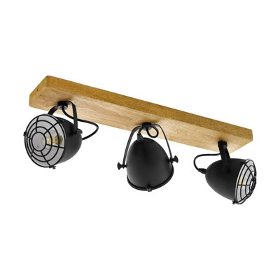 Adjustable 4 Bulb Ceiling Spotlight Wood & Black Shade 40W E27 Kitchen Island