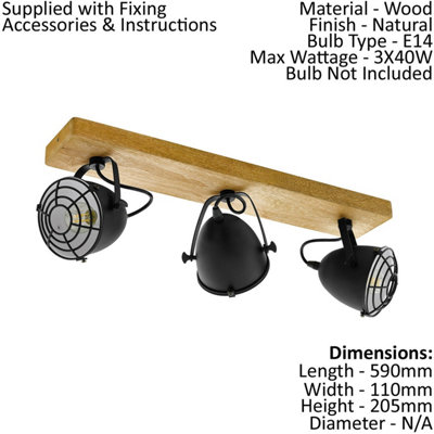 Adjustable 4 Bulb Ceiling Spotlight Wood & Black Shade 40W E27 Kitchen Island