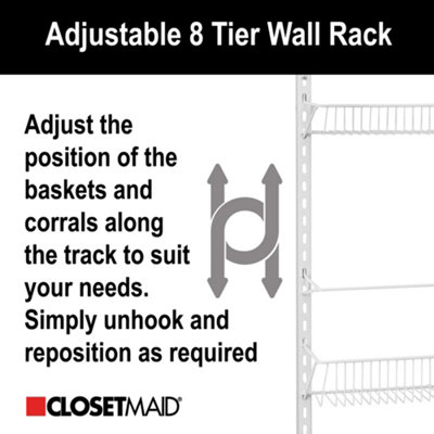 Adjustable 8 Tier Wall Rack White Metal Over The Door Storage Baskets ...