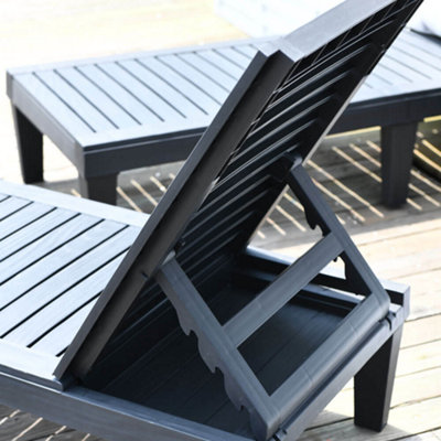 Adjustable Backrest Sun Lounger - Grey - 3
