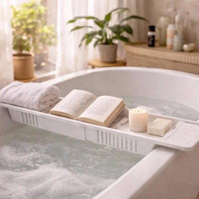 Adjustable Bath Caddy Tray Expandable Bathtub & Sink Organiser Rack