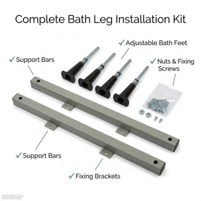 Adjustable Bath Feet Support Frame Fixing Kit for Acrylic & Steel Baths ...