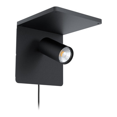 Adjustable Black Wall Spot Light with GU10 Bulb and Wireless Charging