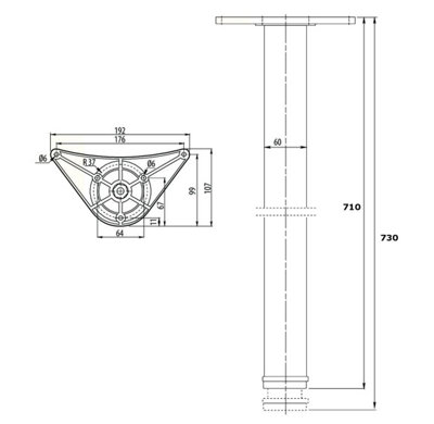 Adjustable Breakfast Bar Worktop Support Table Leg 710mm - Colour Aluminium - Pack of 1 - 3