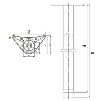 Adjustable Breakfast Bar Worktop Support Table Leg 820mm - Colour Aluminium - Pack of 1