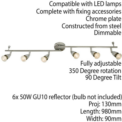 Adjustable Ceiling Spotlight Chrome Plate 6 Light Bar Downlight Modern Lamp