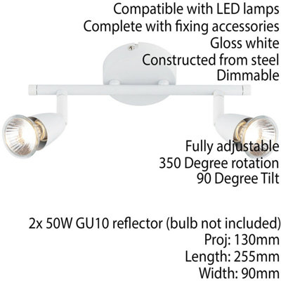 Adjustable Ceiling Spotlight Gloss White 2 Light Bar Downlight Modern Lamp