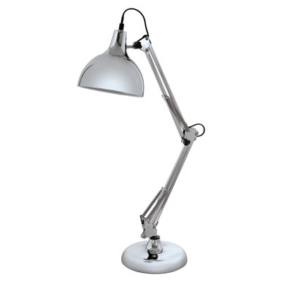 Adjustable Chrome Table Desk Lamp with E27 Bulb Socket and In-Line Switch