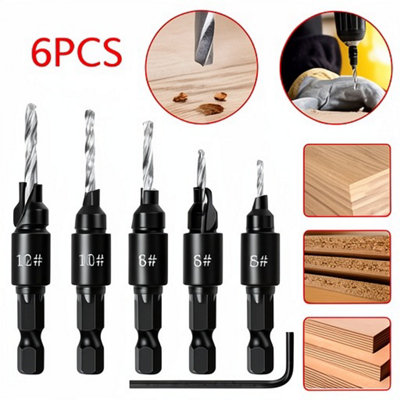 Adjustable countersink drill bit set, 6 piece woodworking pilot hole ...
