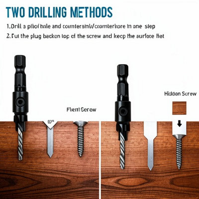 Adjustable countersink drill bit set, 6 piece woodworking pilot hole ...