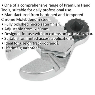 Adjustable Crows Foot Wrench - 6 to 30mm - 3/8