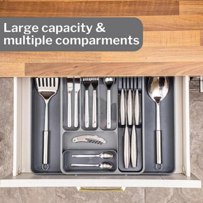 Adjustable Cutlery Drawer Organizer Expandable Utensil Tray Shaded Grey ...